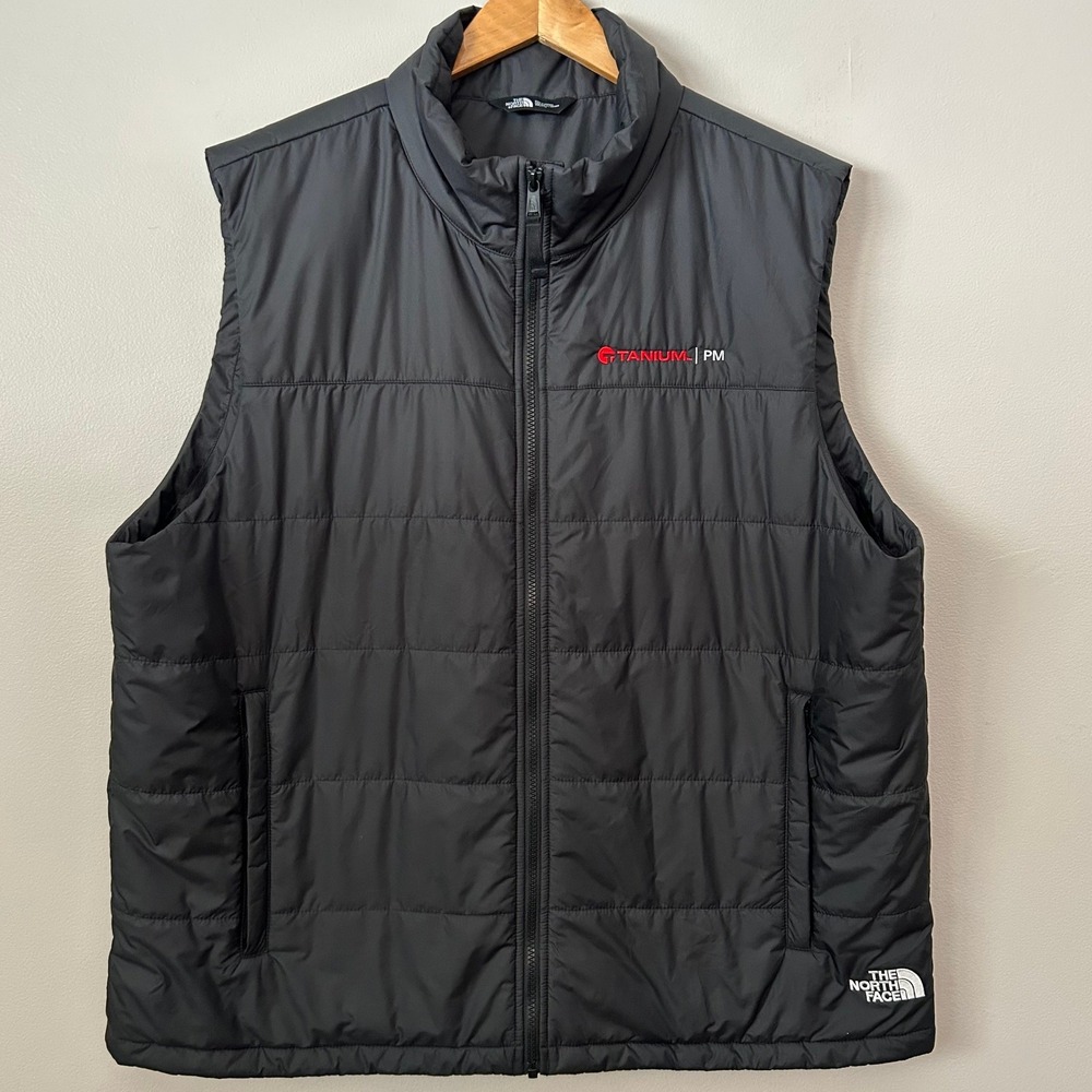 The North Face Puffer Vest Mens XXL Black Down Insulated Quilted Tanium PM Logo
